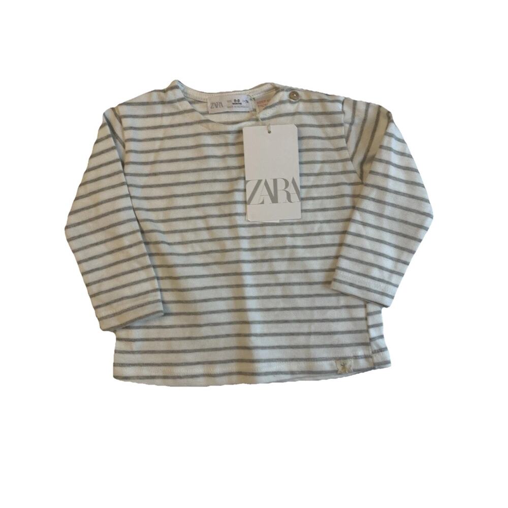 Zara Baby Cotton Striped Long Sleeve Top White Green 6–9 Months NWT
